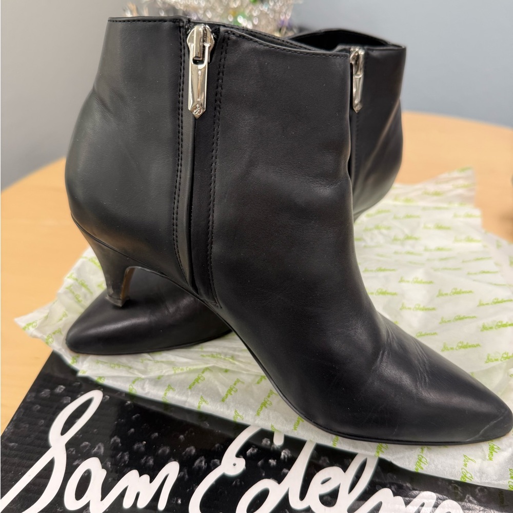 Sam Edelman Black Heeled Leather Boots with Silver Zipper Size 7.5 EUC - Picture 10 of 11